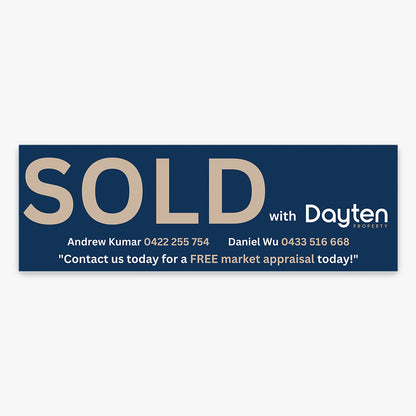 SOLD Sticker (Rectangle) - Dayten Property shown on a real estate signboard