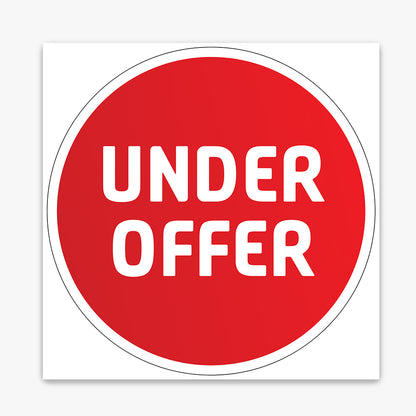 Under Offer Sticker (Round) - Red Gradient with White Border shown on a real estate signboard