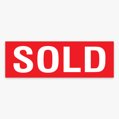 Generic Sold Sticker (Rectangle) Red-White shown on a real estate signboard