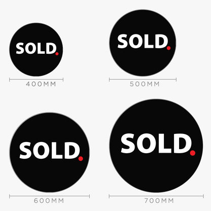 SOLD Sticker (Round) - Black with red dot: size options
