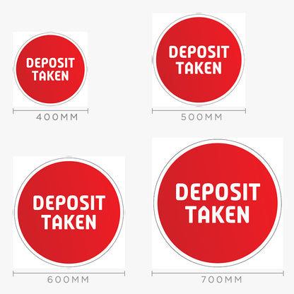Deposit Taken Sticker (Round) - Red Gradient with White Border: size options