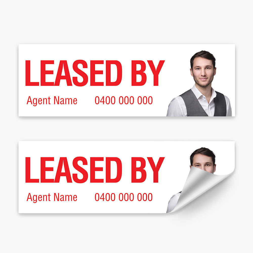 Leasing Sticker Leased By Sticker With Agent Photo (Rectangle) - PRD – Real Stickers