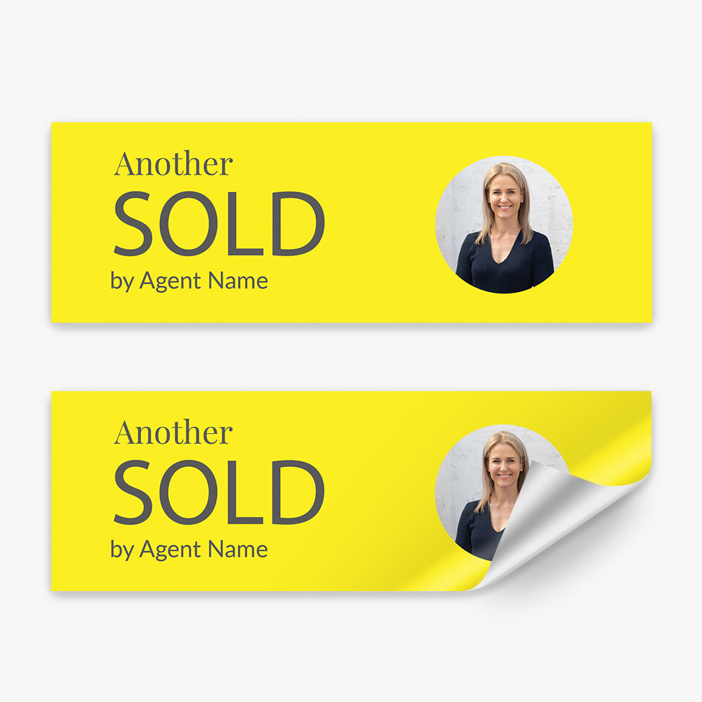 Sold Sticker With Yellow Background and Photo (Rectangle) – Real Stickers