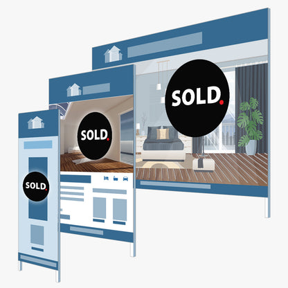 SOLD Sticker (Round) - Black with red dot: signboards and surfaces it suits