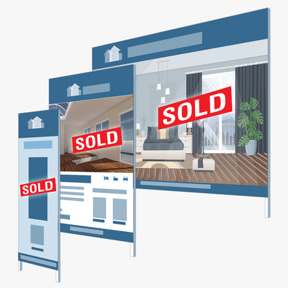 Generic Sold Sticker (Rectangle) Red-White: signboards and surfaces it suits