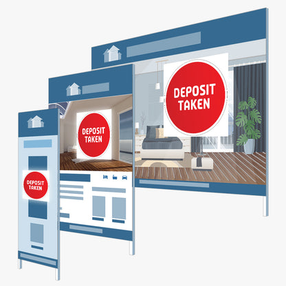 Deposit Taken Sticker (Round) - Red Gradient with White Border: signboards and surfaces it suits